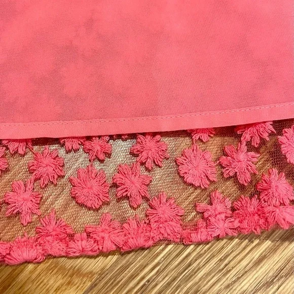 Anthropologie | Nicole Miller Atelier Floral Mesh Overlay Dress Coral, Size 4 - Picture 5 of 6
